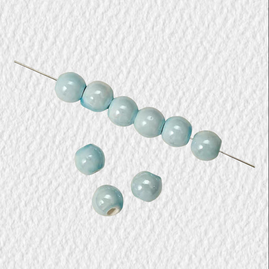 Pastel Blue Ceramic Pearl Finish Round Beads for DIY Jewelry Making (8mm / Hole 2.5mm)