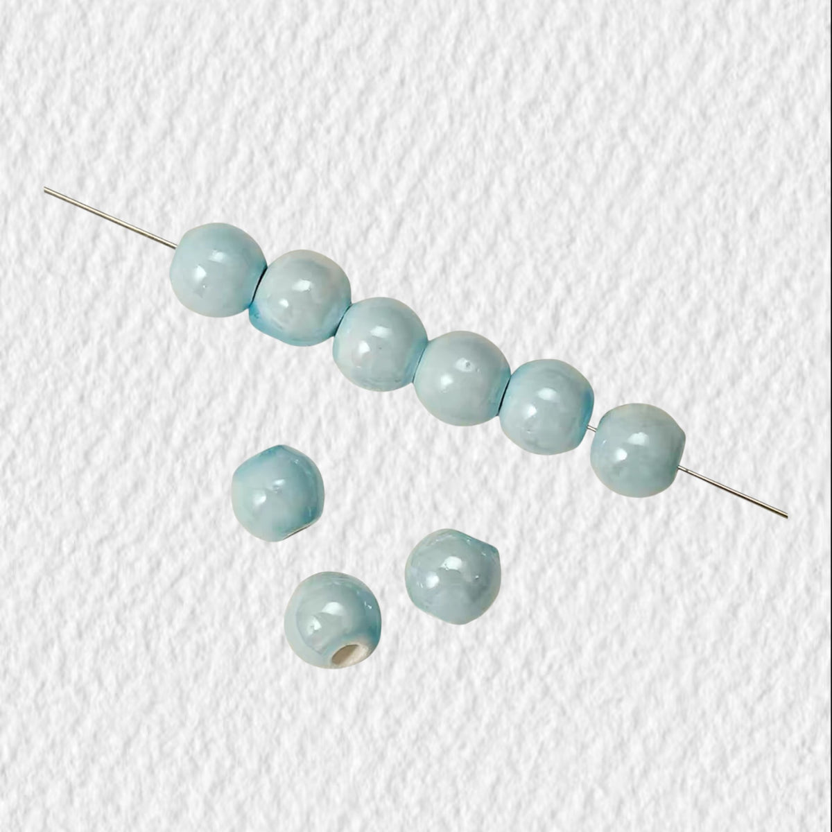 Pastel Blue Ceramic Pearl Finish Round Beads for DIY Jewelry Making (10mm / Hole 2.5mm)