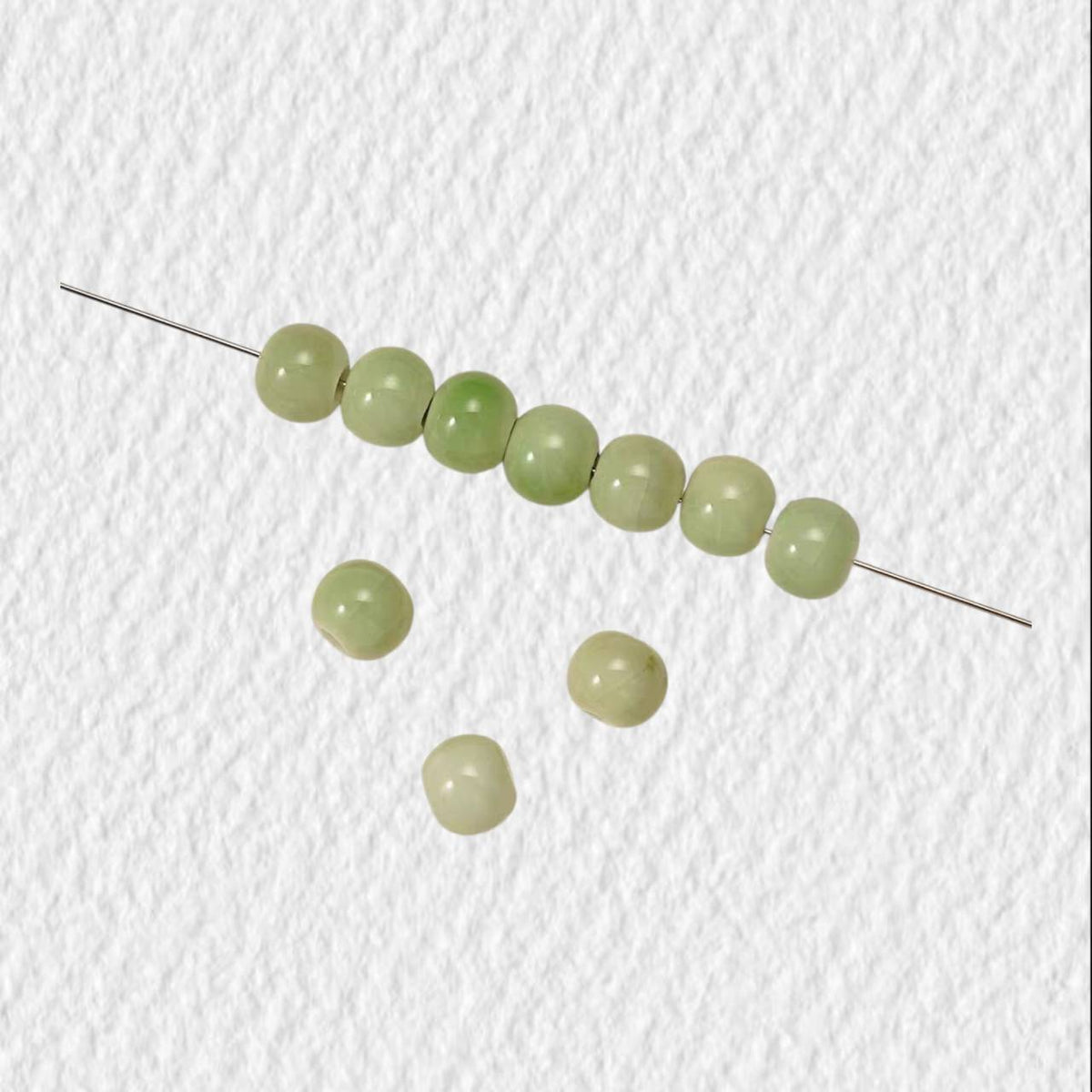 Fresh Meadow Green Ceramic Pearl Finish Round Beads for DIY Jewelry Making (8mm / Hole 2.5mm)