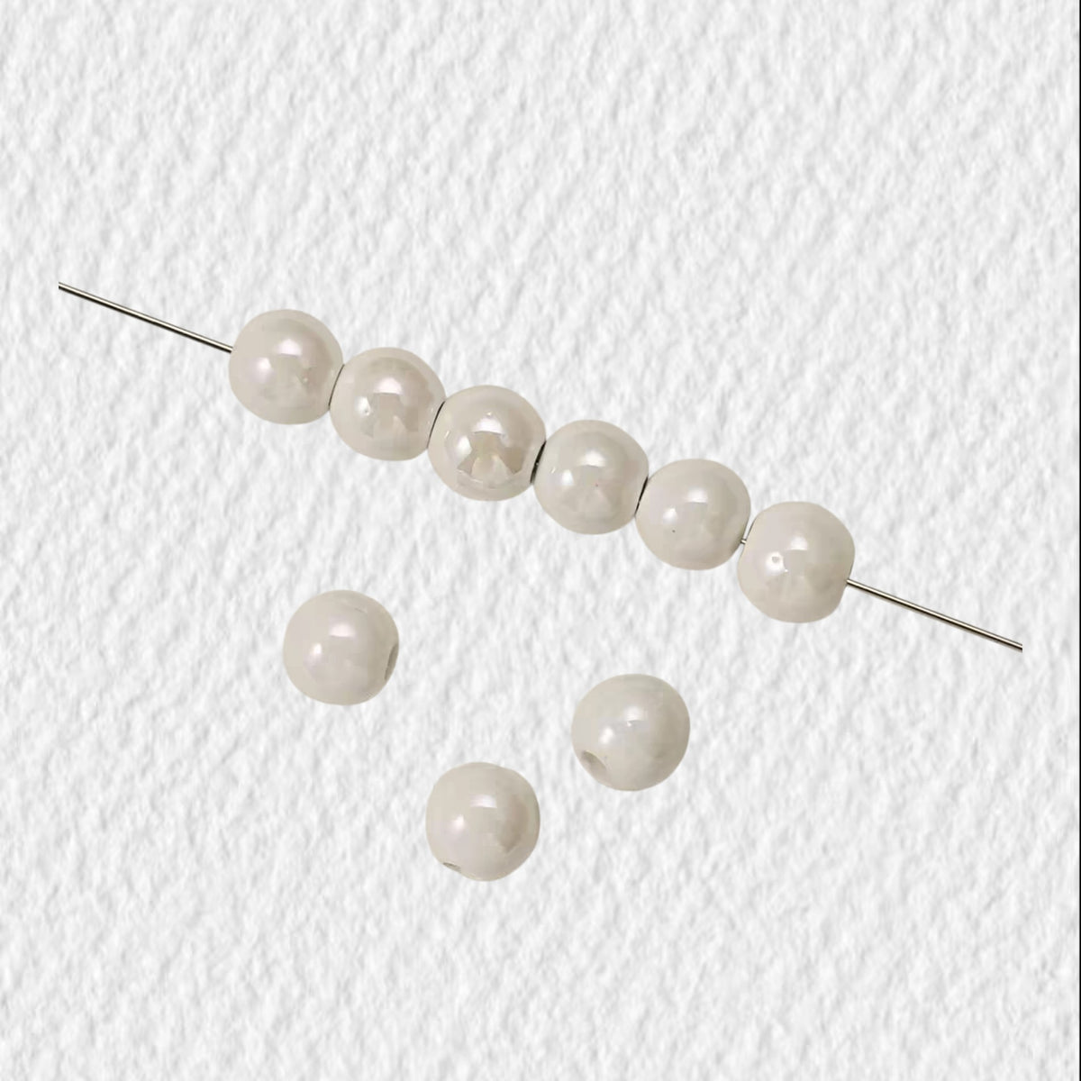 Soft White Ceramic Pearl Finish Round Beads for DIY Jewelry Making (10mm / Hole 2.5mm)