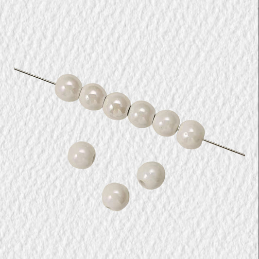 Soft White Ceramic Pearl Finish Round Beads for DIY Jewelry Making (8mm / Hole 2.5mm)