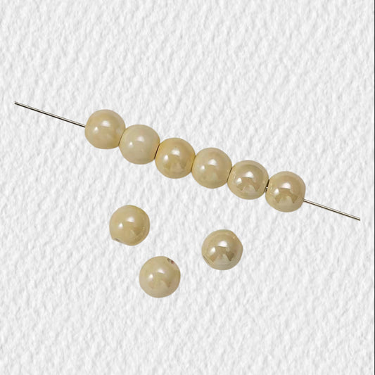 Soft Yellow Ceramic Pearl Finish Round Beads for DIY Jewelry Making (8mm / Hole 2.5mm)
